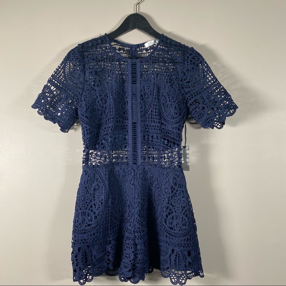 LOVERS + FRIENDS Cherish Navy Lace Rompers size S - Picture 9 of 9